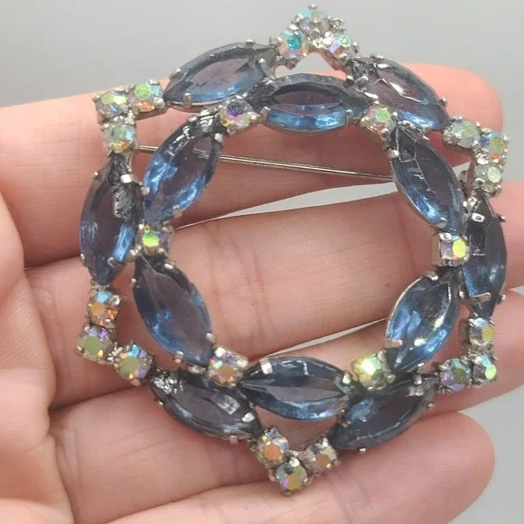Vintage‎ Rhinestone Brooch Blue AB Open Back
